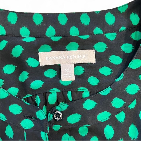 Banana Republic Black and Green Polka Dot Long Sleeve Blouse, Women’s XL - Picture 3 of 6